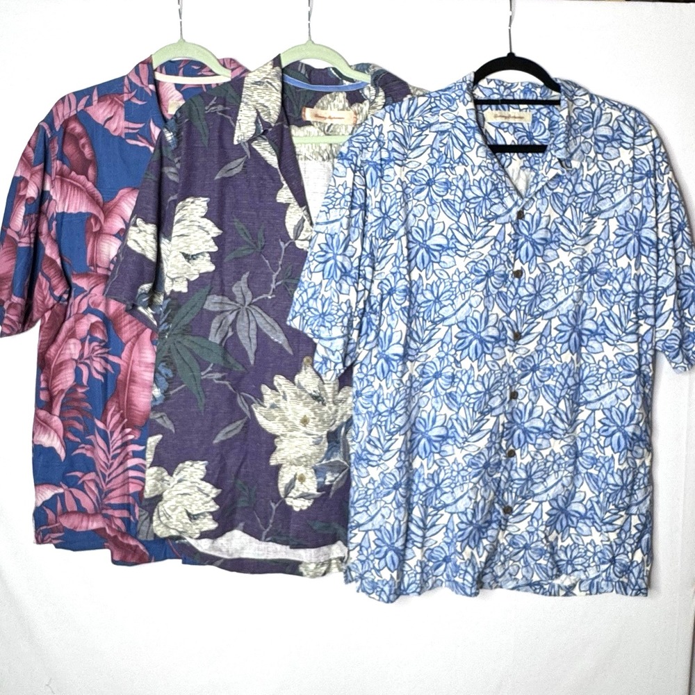 Tommy Bahama Lot 3 Mens L 100% Silk Hawaiian Camp Shirts Loop Tropical Beach